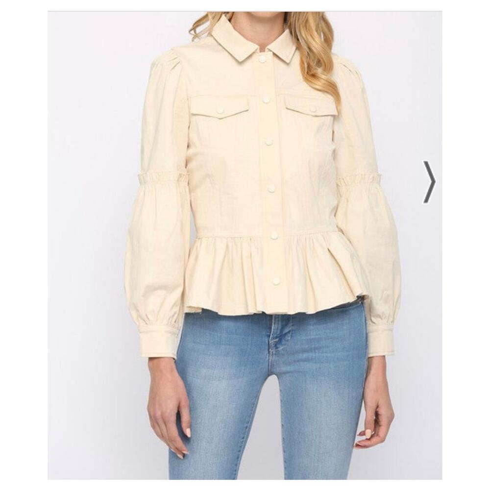 NWT Sergio Puff Sleeve Ruffle Trim Jacket in Eggshell Size Small